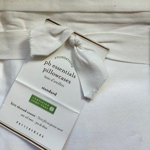 POTTERY BARN ESSENTIALS PILLOWCASES 300 THREAD COUNT COTTON SET OF 2 NWT WHITE